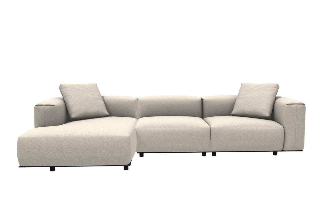 Sofa with Left Chaise 338x158cm + 2x 55x55cm Cushions / SILA White Fabric