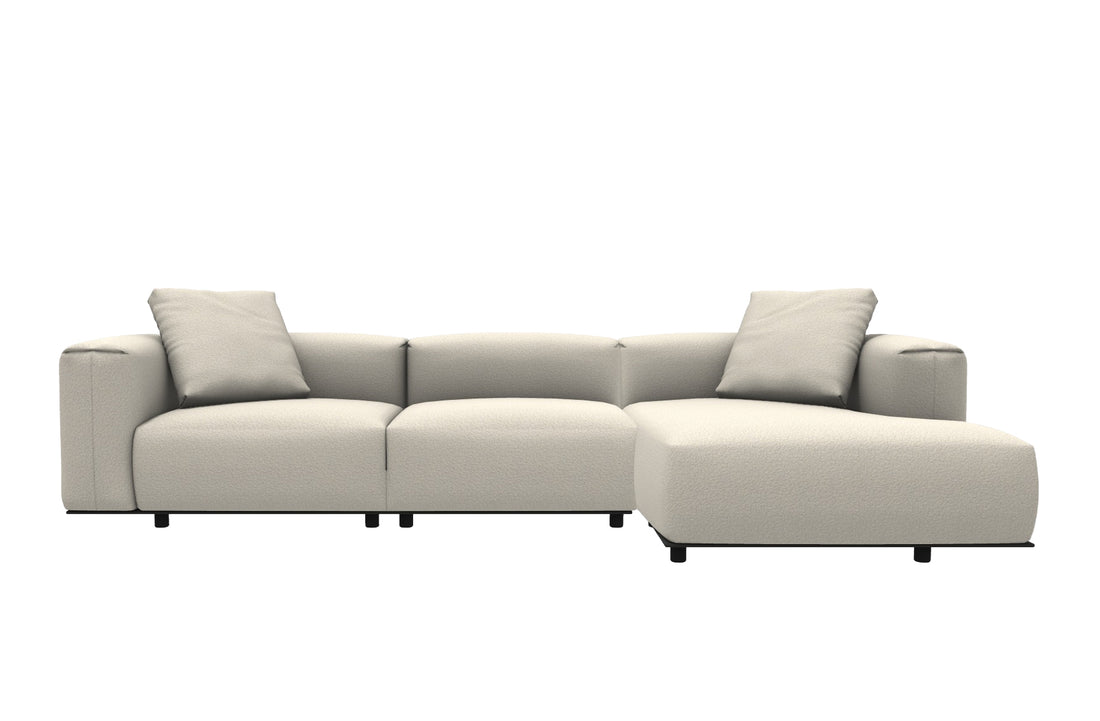 Sofa with Right Chaise 338x158cm + 2x 55x55cm Cushions / SILA White Fabric