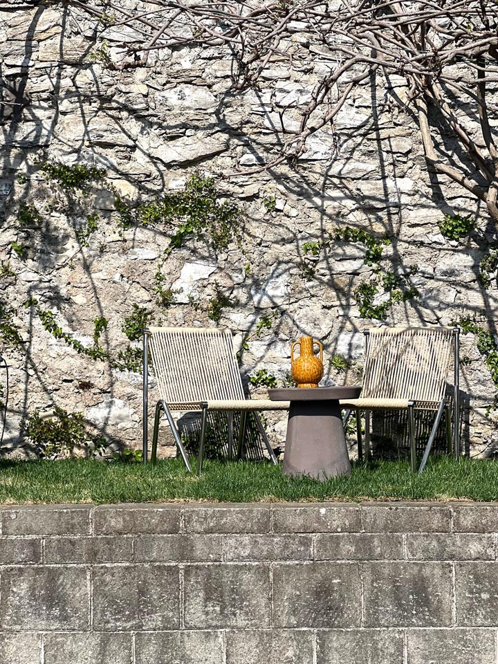 Industry meets craft in Baxter's Dabliou chair and lounge, here and below/right, designed by design duo Arianna Lelli Mami and Chiara Di Pinto of Studiopepe. Photographed at Casa Sul Lago on Lake Como. Photos c/o Baxter.
