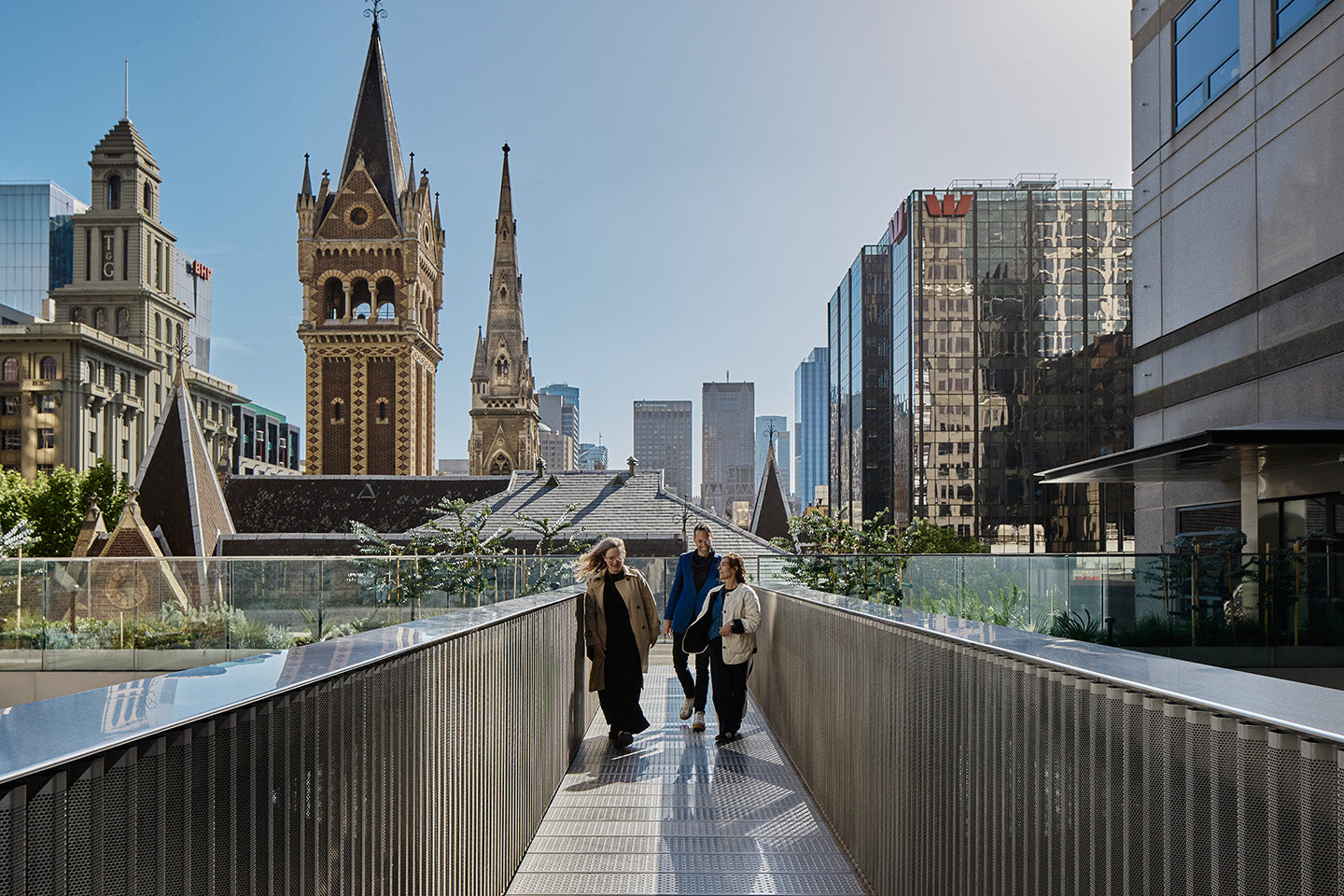 Opening up the foyer to the rooftop allowed natural light to make its way deep into the building, while providing views over the city. Photography © Peter Bennetts c/o Hassell.
