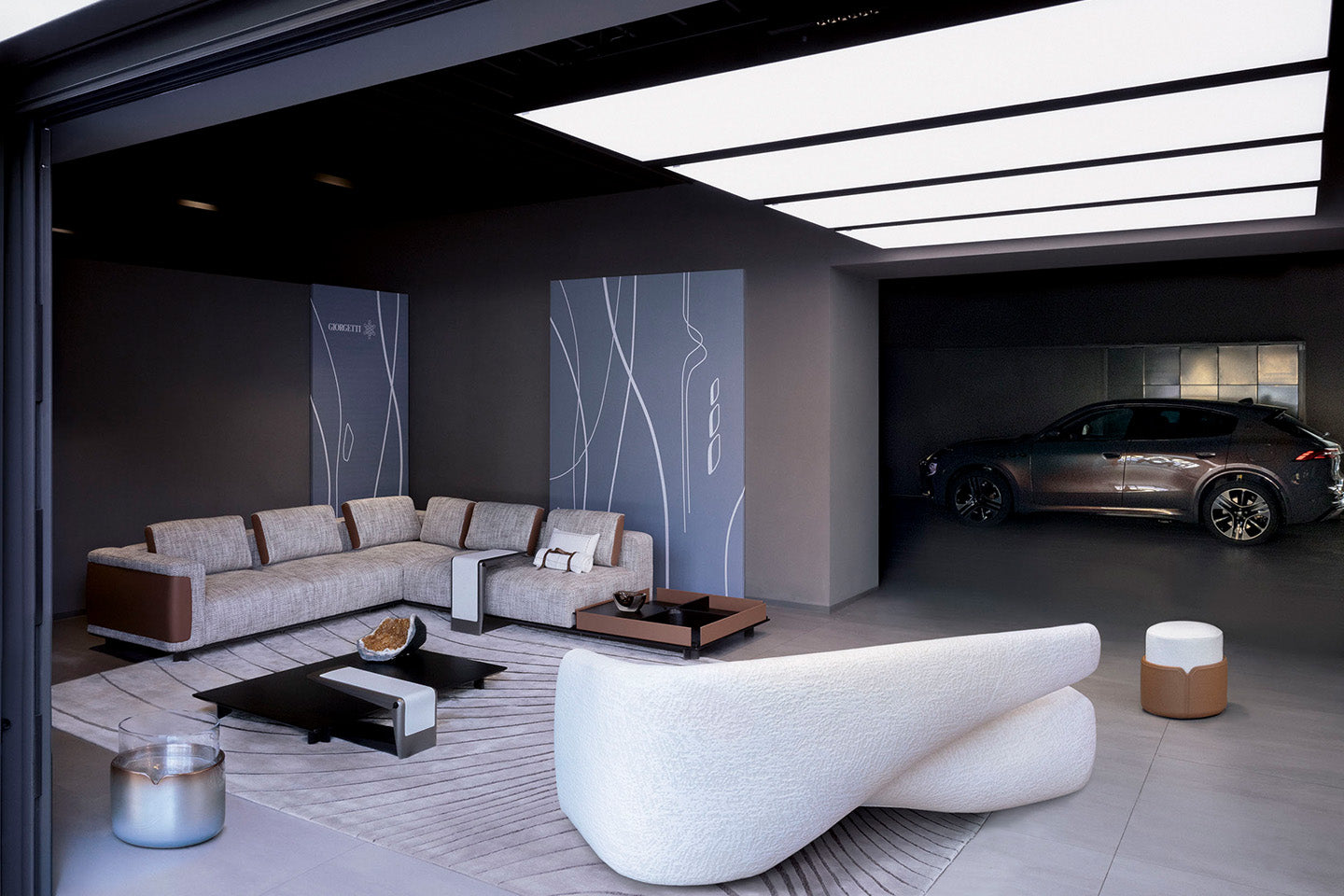 The sculptural Seidon sofa from the Giorgetti Maserati Edition collection. Photo c/o Giorgetti.

