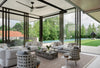 Soft organic forms and finessed materials feature in the B&B Italia Outdoor Butterfly sofa and coffee table designed by Patricia Urquiola, and the Spool side table by Piero Lissoni.
