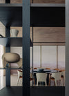 The informal dining room with operable screen that allows for private dinners.
