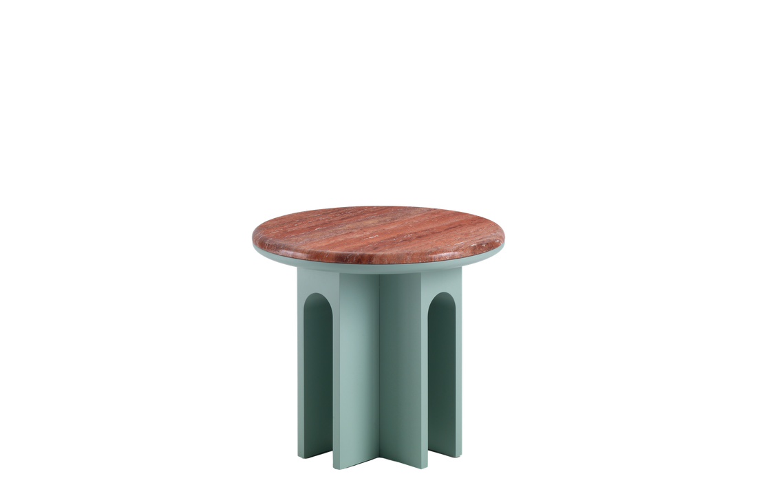 Ø50x44 cm / Travertino Rosso Marble / Green Pantone 5635 Lacquered