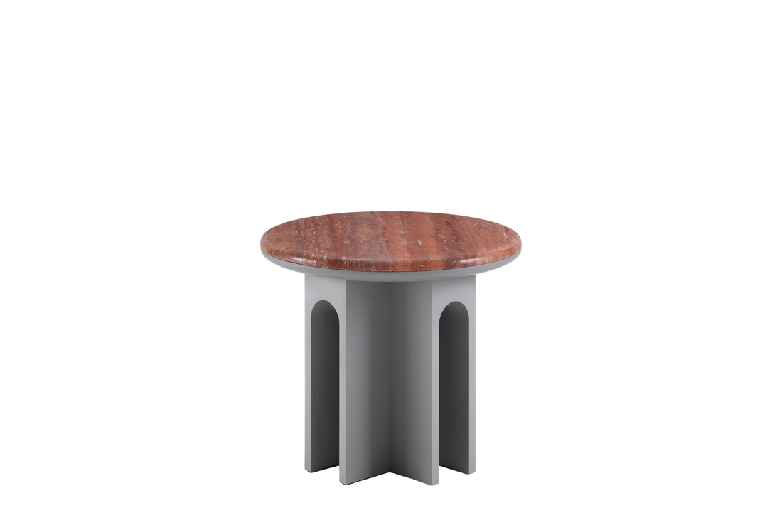 Ø50x44 cm / Travertino Rosso Marble / Grey RAL 7036 Lacquered