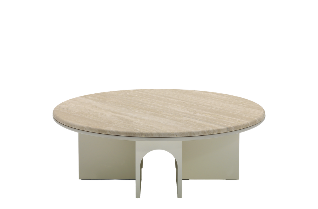 Ø100x32 cm / Travertino Romano Marble / Birch RAL 1013 Lacquered