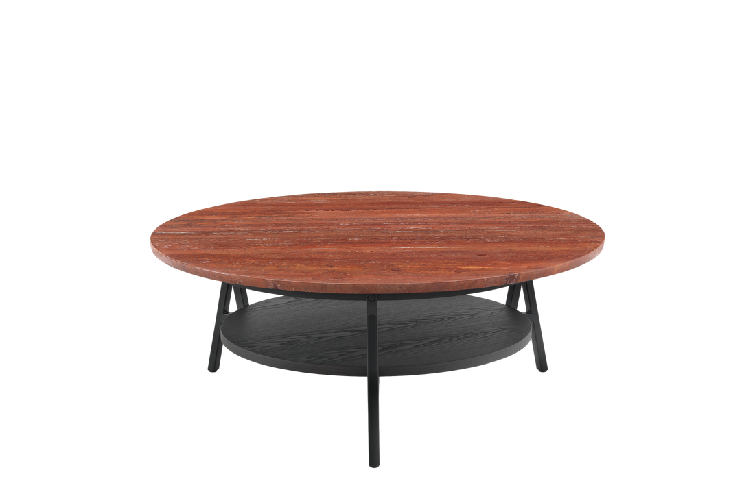 Ø90x35 cm / Travertino Rosso Marble / Chocolate Stained Ash