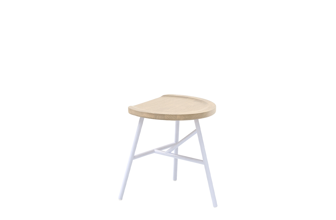 White lacquered metal and Bleached ashwood seat
