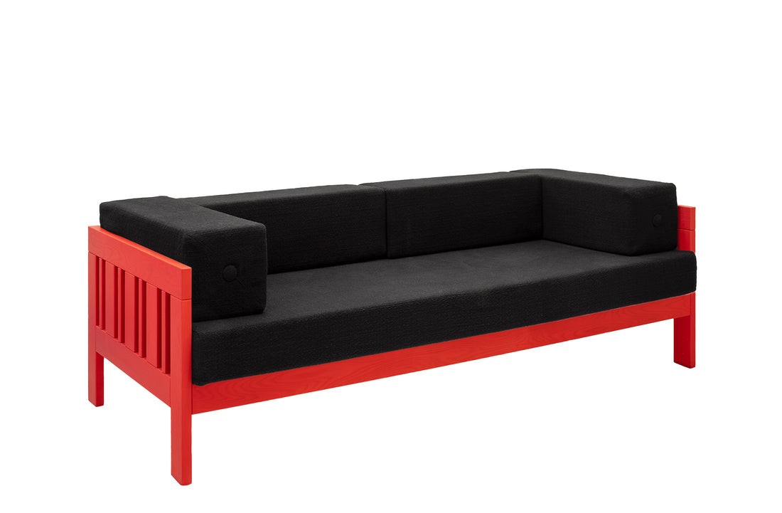 Cinnabar red / Linen and cotton – Black
