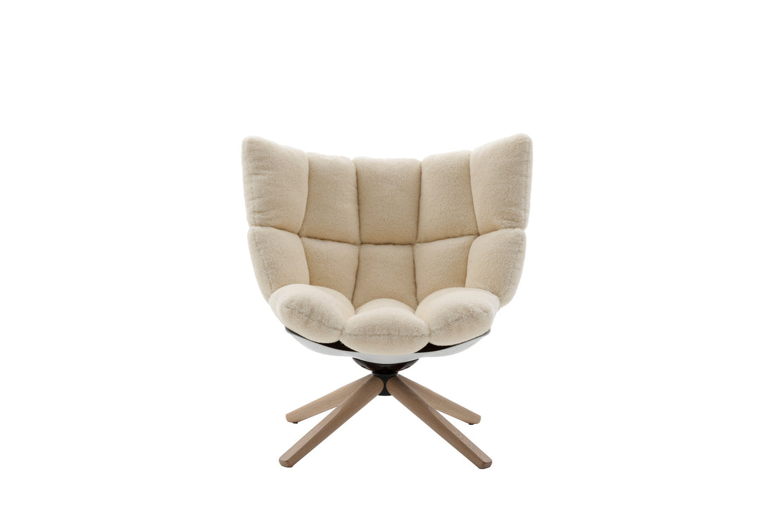 84x84x92 cm / MILO Natural Fabric / White Shell/Brushed Light Oak