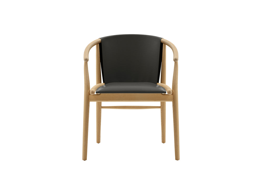 61x58x76.5 cm / Chair with Backrest / Black Thick Leather/Brushed Light Oak
