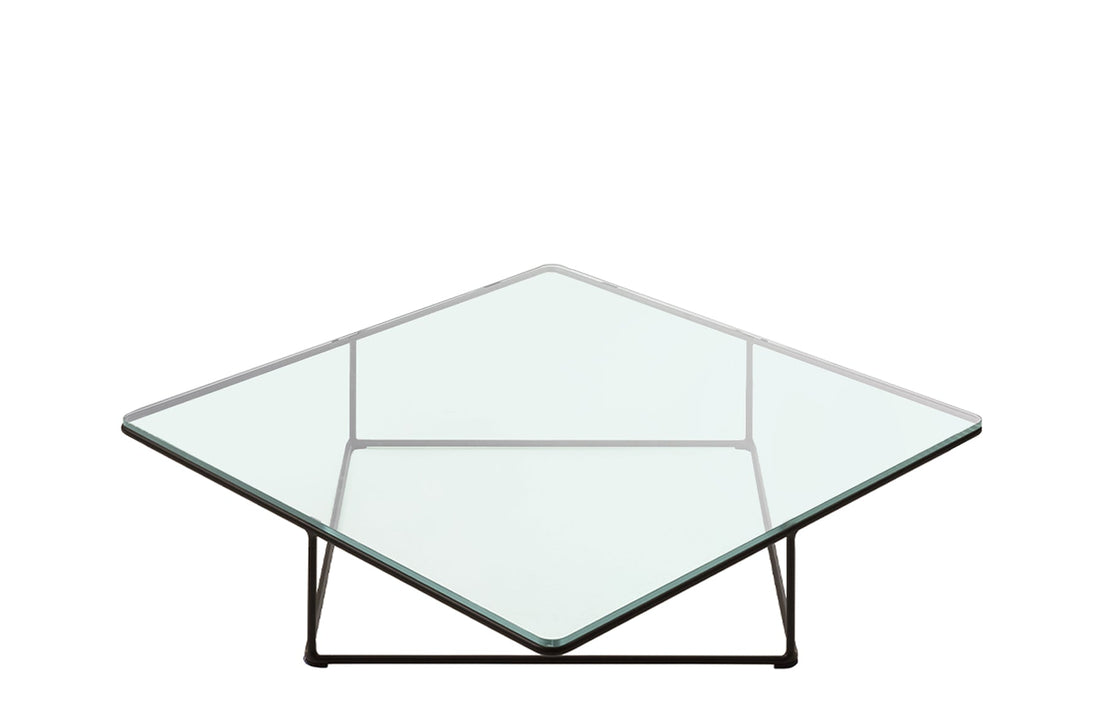 110x110x26cm / Transparent Extra Light Glass Top / Matt Black Painted Frame