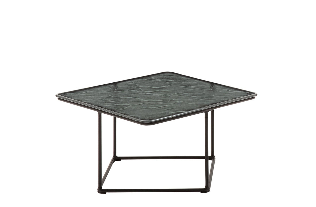 65x65x38cm / Quartz Grey Molten Glass / Matt Black Painted