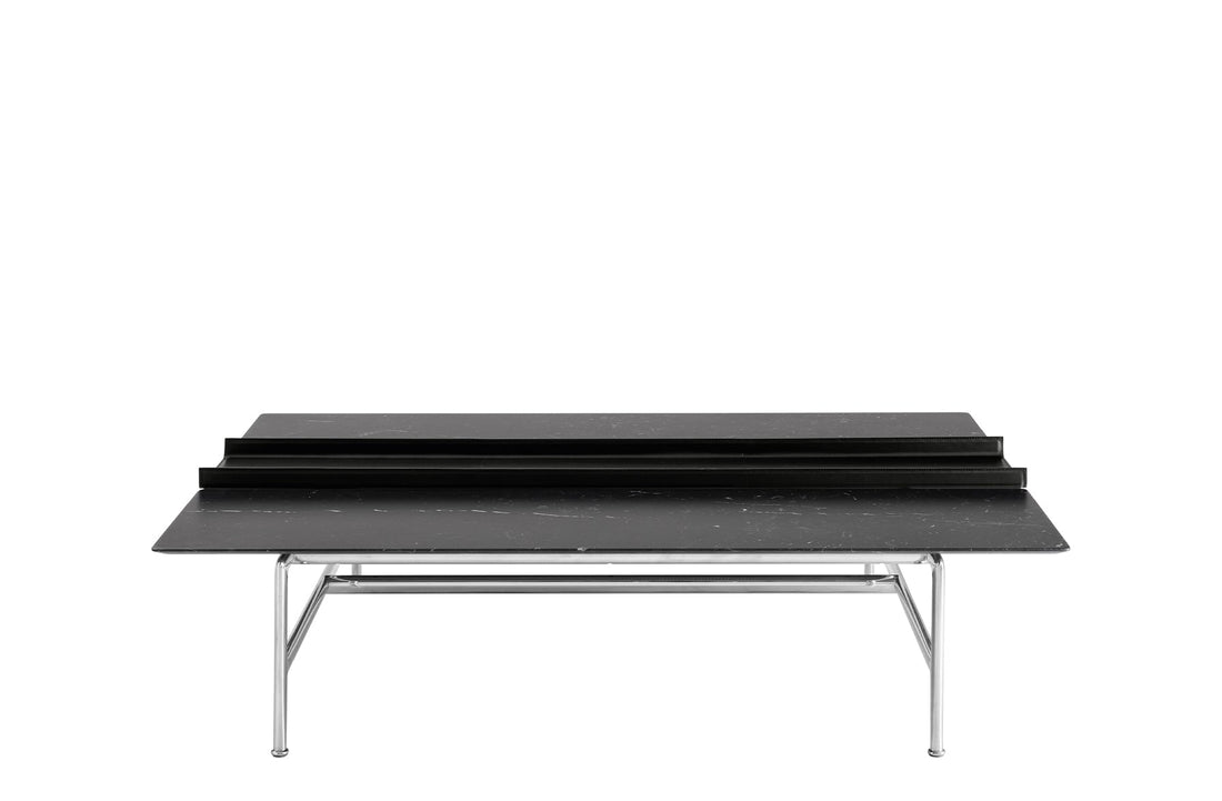Rectangular Top with Tray in Black Thick Leather 1121150 180x130cm / Matt Marquinia Black Marble / Bright Brushed