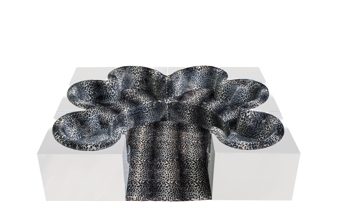 Complete sofa 260 x 215 cm / White / Leopard faux fur – Grey
