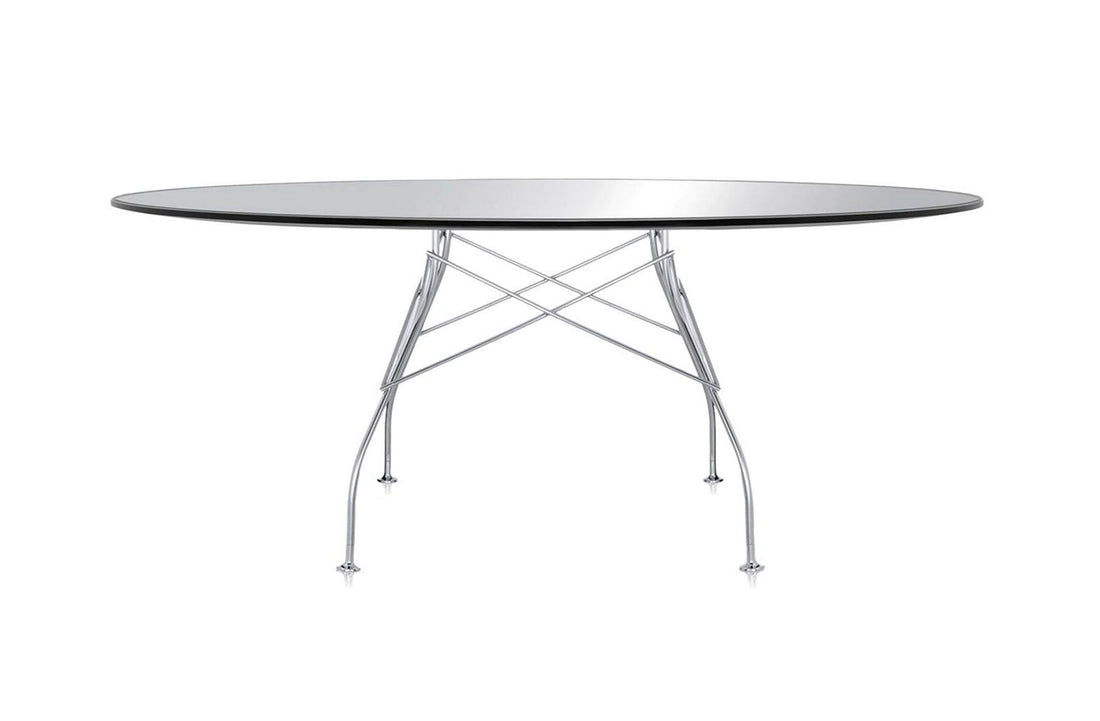 Chrome / Polyester Black with Glass Top